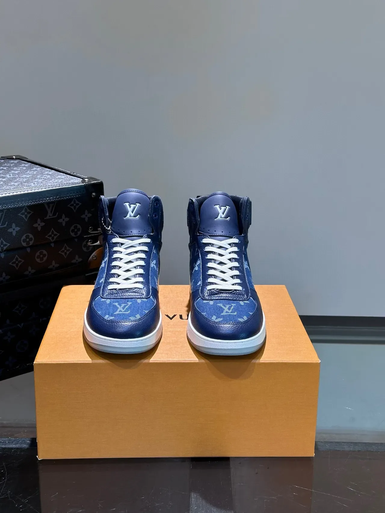 Louis Vuitton Blue White High-Top Monogram Canvas Lifestyle Sneakers 2