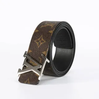 Louis Vuitton Marrom Preto Monograma Tela Prateado LV Fivela Couro Cinto