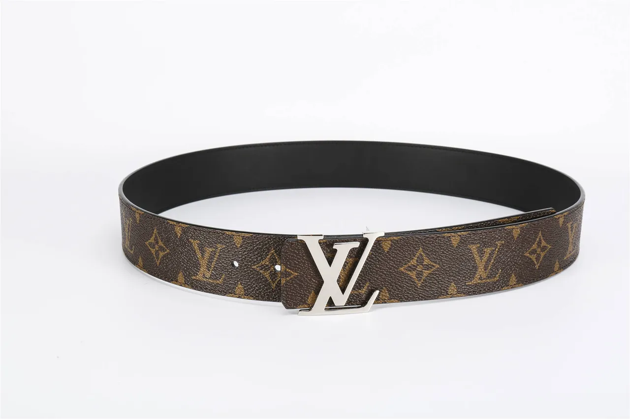 Louis Vuitton Brown Black Monogram Canvas Silver-Tone LV Buckle Leather Belt 10