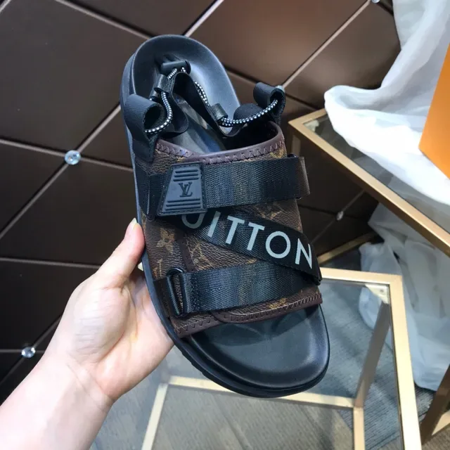 Louis Vuitton Brown Black Monogram Canvas Webbing Straps Casual Sandals 2