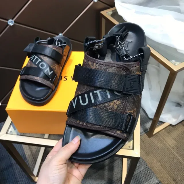 Louis Vuitton Brown Black Monogram Canvas Webbing Straps Casual Sandals 3