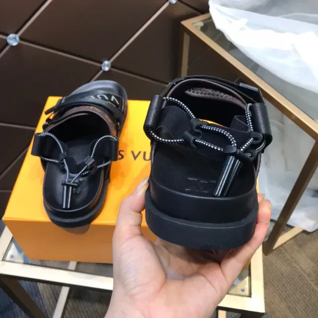 Louis Vuitton Brown Black Monogram Canvas Webbing Straps Casual Sandals 6