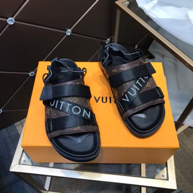 Louis Vuitton Brown Black Monogram Canvas Webbing Straps Casual Sandals 7