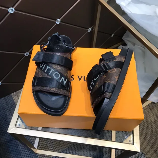 Louis Vuitton Brown Black Monogram Canvas Webbing Straps Casual Sandals 8