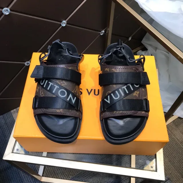 Louis Vuitton Brown Black Monogram Canvas Webbing Straps Casual Sandals 9