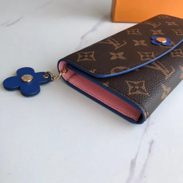 Louis Vuitton Portefeuille Long en Cuir Marron Bleu Monogram Embossé avec Fermeture de Flap 6