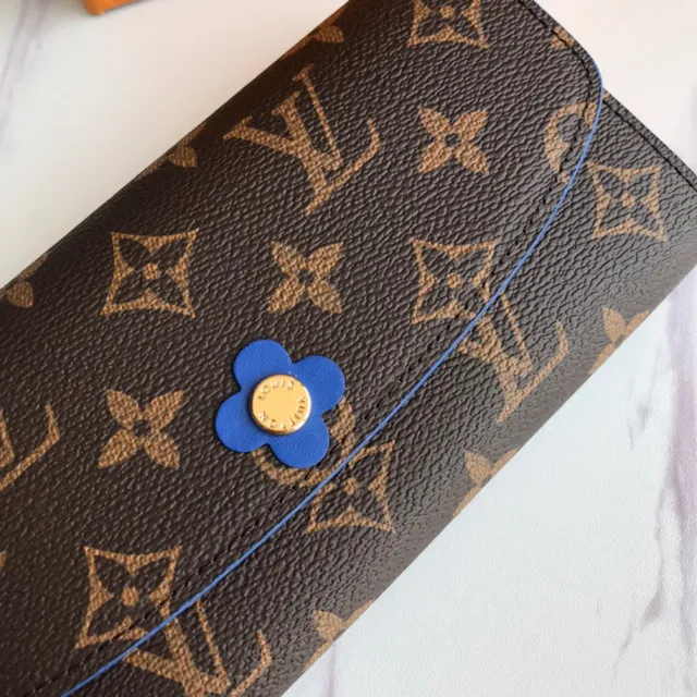 Louis Vuitton Portefeuille Long en Cuir Marron Bleu Monogram Embossé avec Fermeture de Flap 7