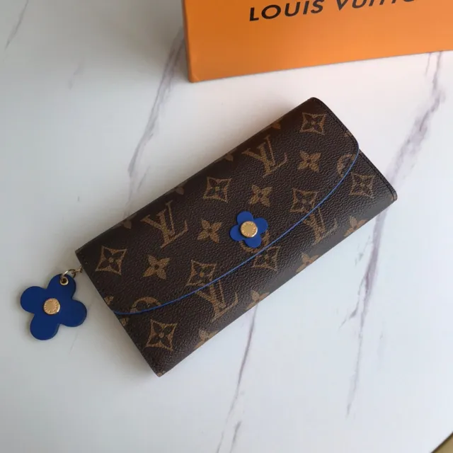 Louis Vuitton Portefeuille Long en Cuir Marron Bleu Monogram Embossé avec Fermeture de Flap 8