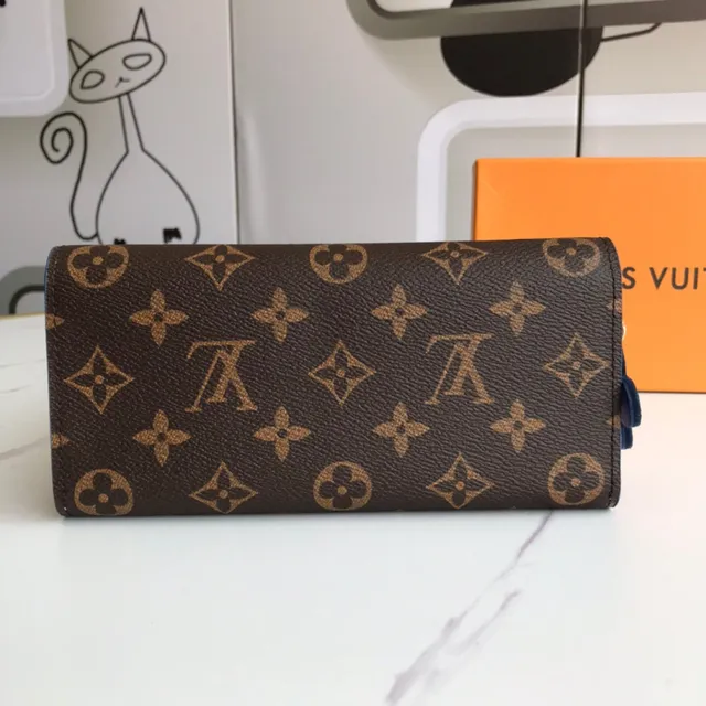 Louis Vuitton Portefeuille Long en Cuir Marron Bleu Monogram Embossé avec Fermeture de Flap 9