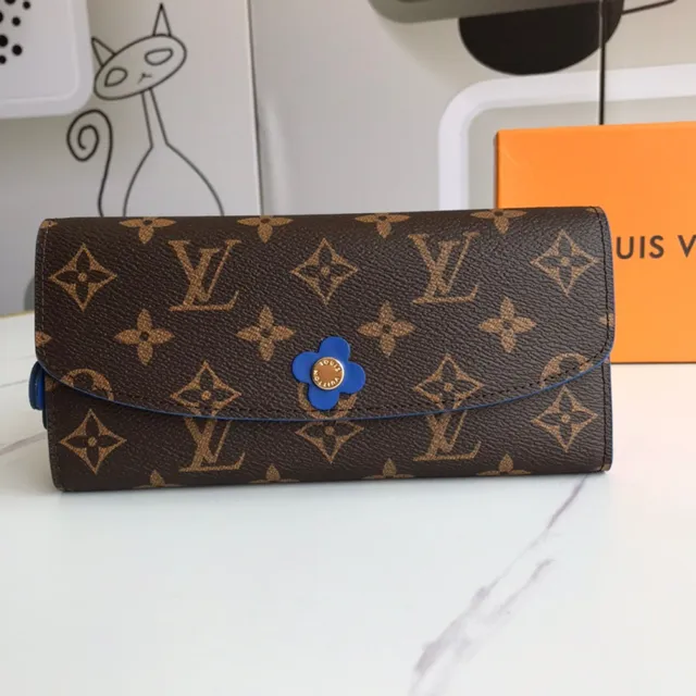 Louis Vuitton Portefeuille Long en Cuir Marron Bleu Monogram Embossé avec Fermeture de Flap 10
