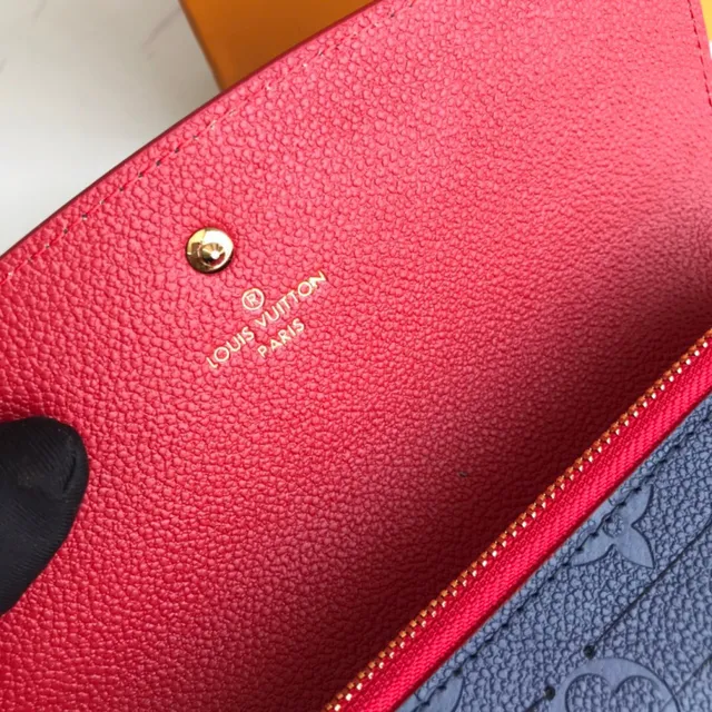 Louis Vuitton Portefeuille Long en Cuir Marron Bleu Monogram Embossé avec Fermeture de Flap 12