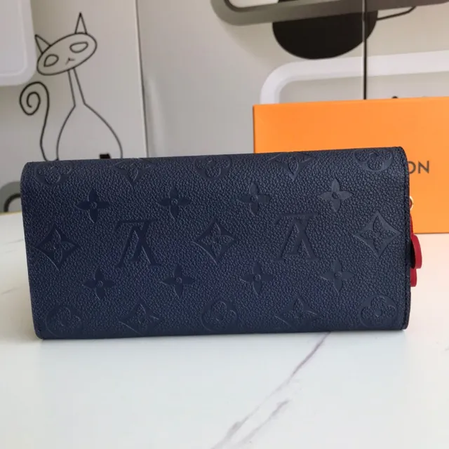 Louis Vuitton Portefeuille Long en Cuir Marron Bleu Monogram Embossé avec Fermeture de Flap 18
