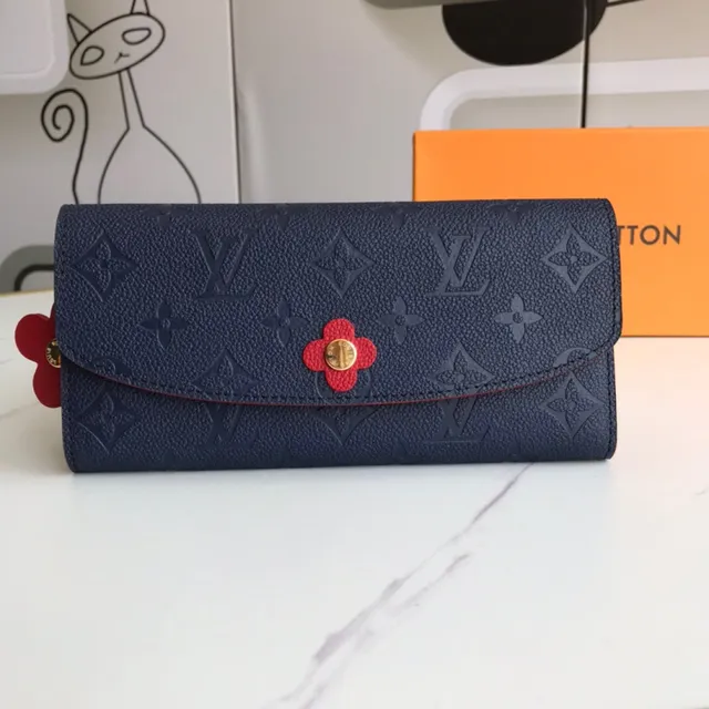 Louis Vuitton Portefeuille Long en Cuir Marron Bleu Monogram Embossé avec Fermeture de Flap 19