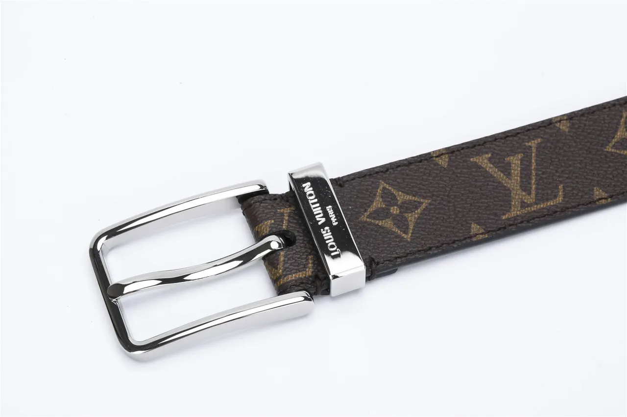 Louis Vuitton Brown Gold Monogram-Coated Canvas Reversible Leather Belt 8