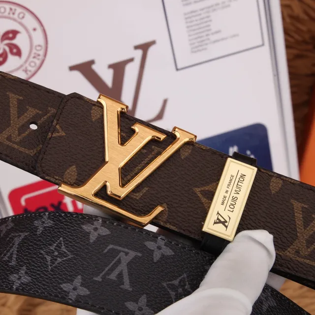 Louis Vuitton marron or reversible monogramme toile LV boucle cuir 2