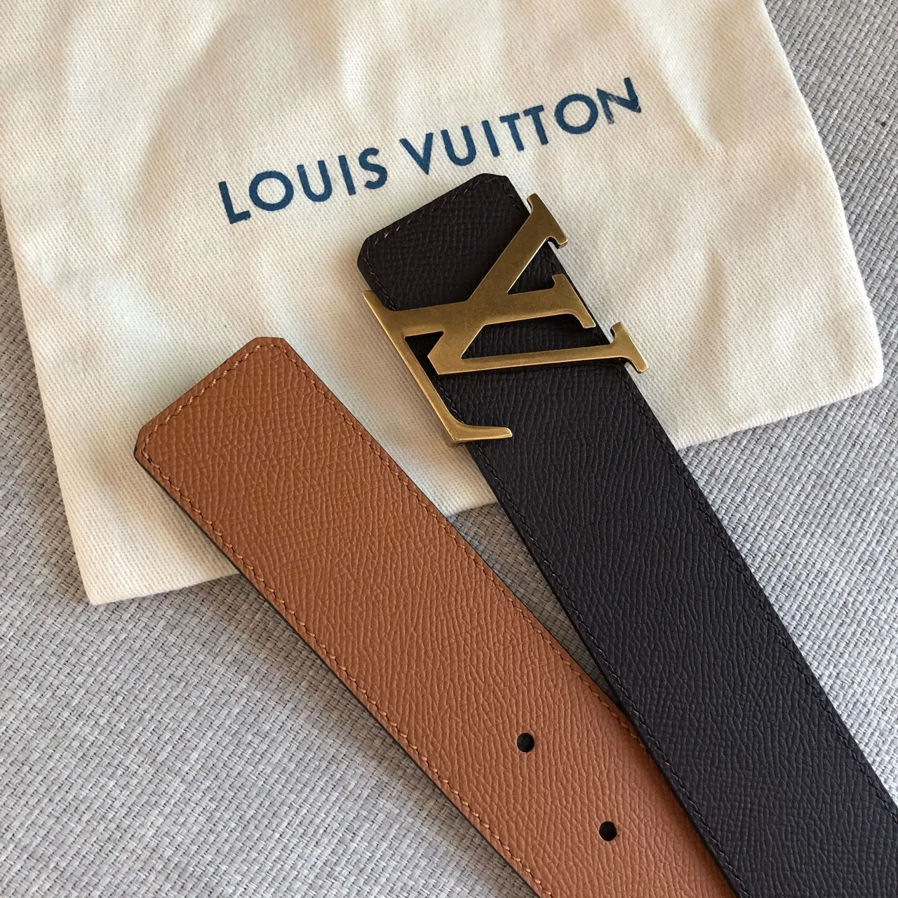 Louis Vuitton Brown Gold Smooth Double-Tone Leather Belt 2