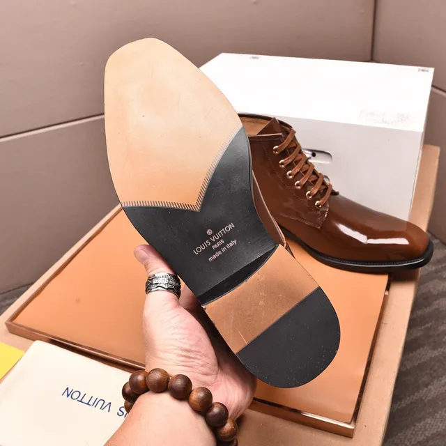 Louis Vuitton বাদামি পেটেন্ট এবং Damier Check এনকেল বুটস 5