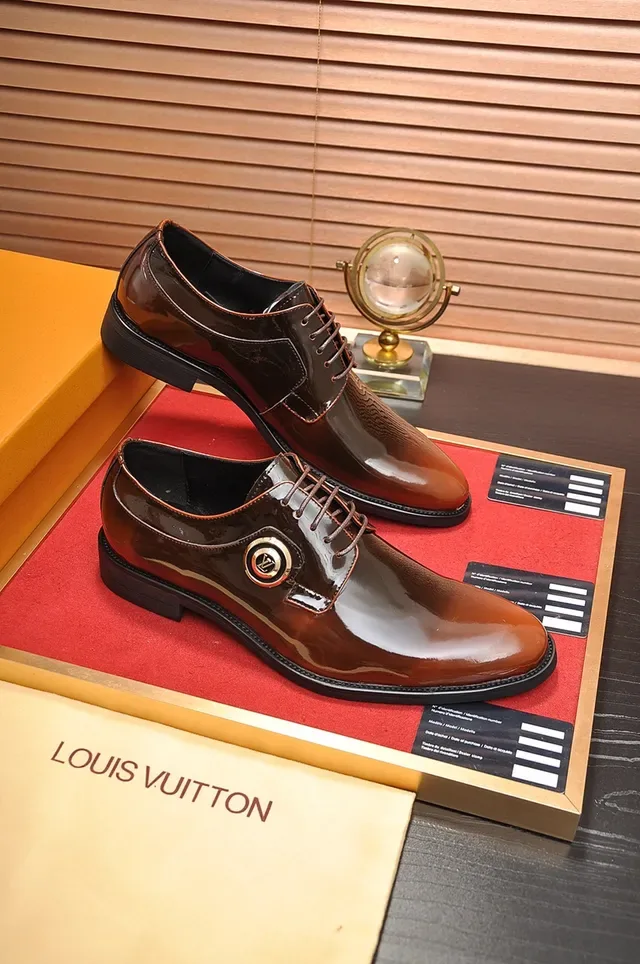 Louis Vuitton Brown Patent Leather Cap-Toe Oxford Shoes 4
