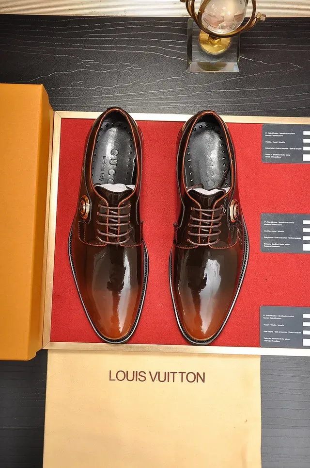 Louis Vuitton Brown Patent Leather Cap-Toe Oxford Shoes 5