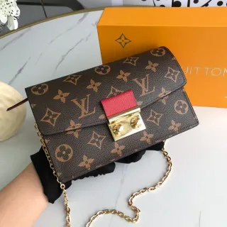 Louis Vuitton Brown Red Monogram Canvas Leather Accent Chain Bag