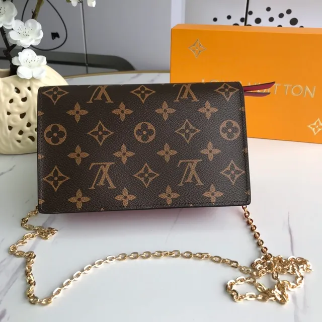 Louis Vuitton bolso con cadena canvas con monograma marrón rojo con acento de cuero 2
