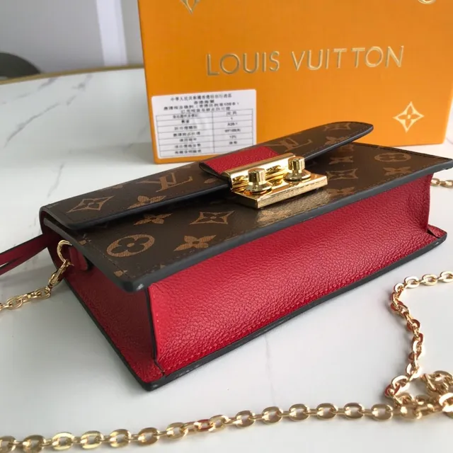 Louis Vuitton bolso con cadena canvas con monograma marrón rojo con acento de cuero 5