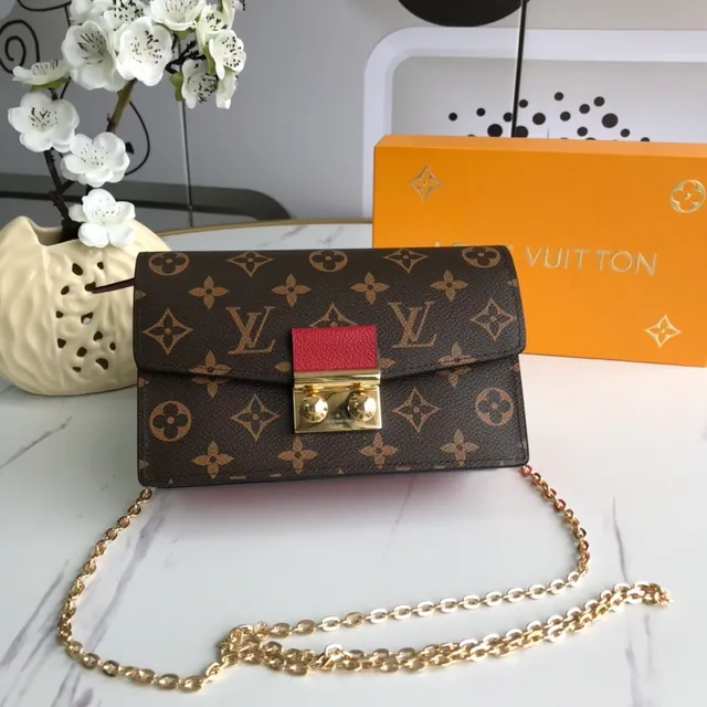 Louis Vuitton bolso con cadena canvas con monograma marrón rojo con acento de cuero 9