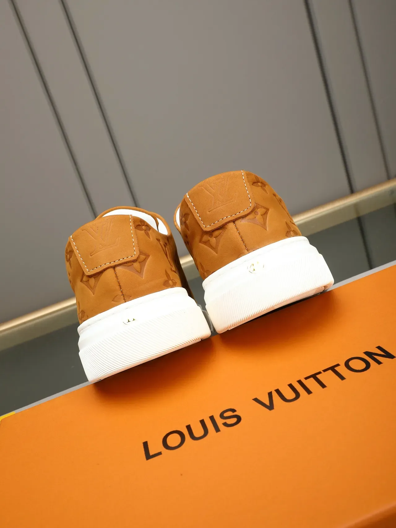 Louis Vuitton Brown White Monogram-Embossed Leather Low-Top Lifestyle Sneakers 3