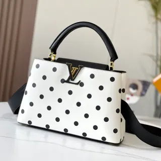Louis Vuitton Capucines Polka Dot White and Black Tote Bag