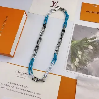 Colar Corrente Louis Vuitton Chain Reaction Resina Azul e Branco