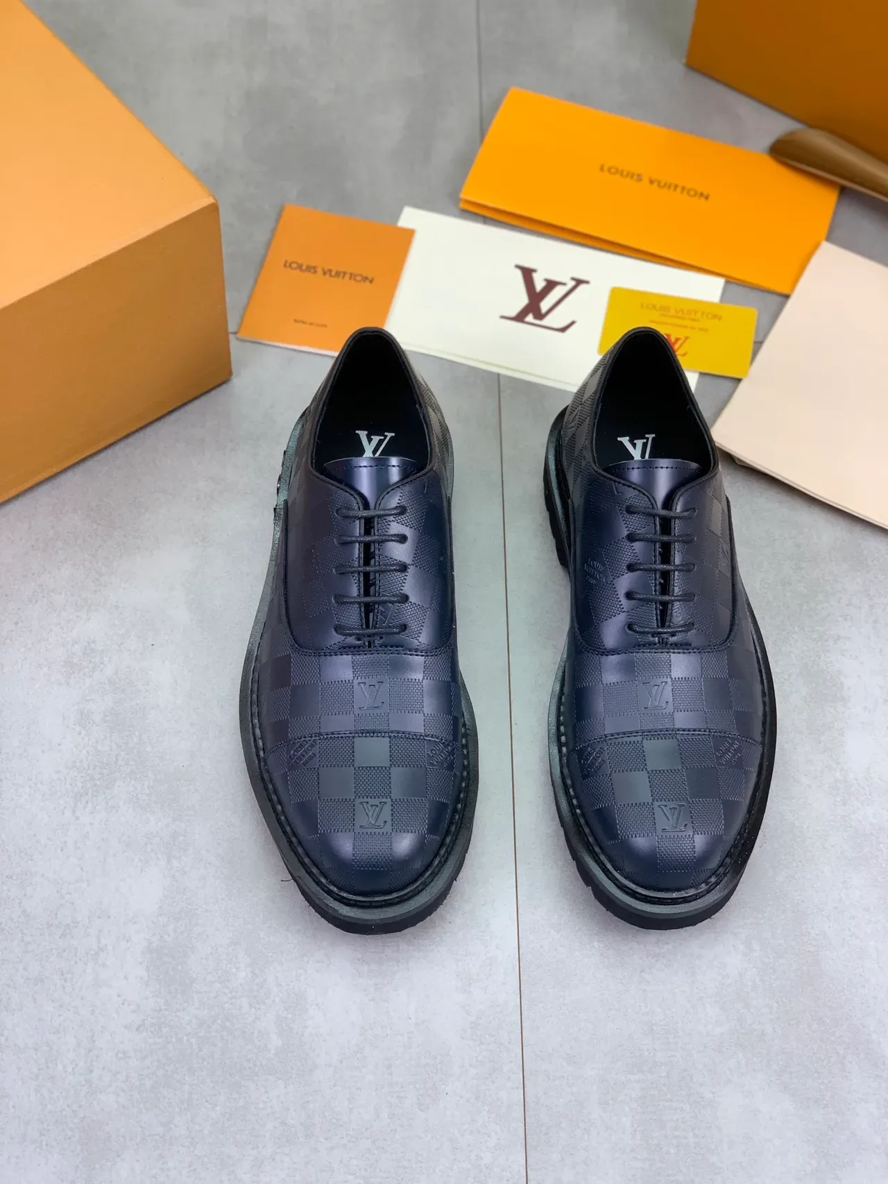 Louis Vuitton Checkered Monogram Cap-Toe Leather Shoes 5