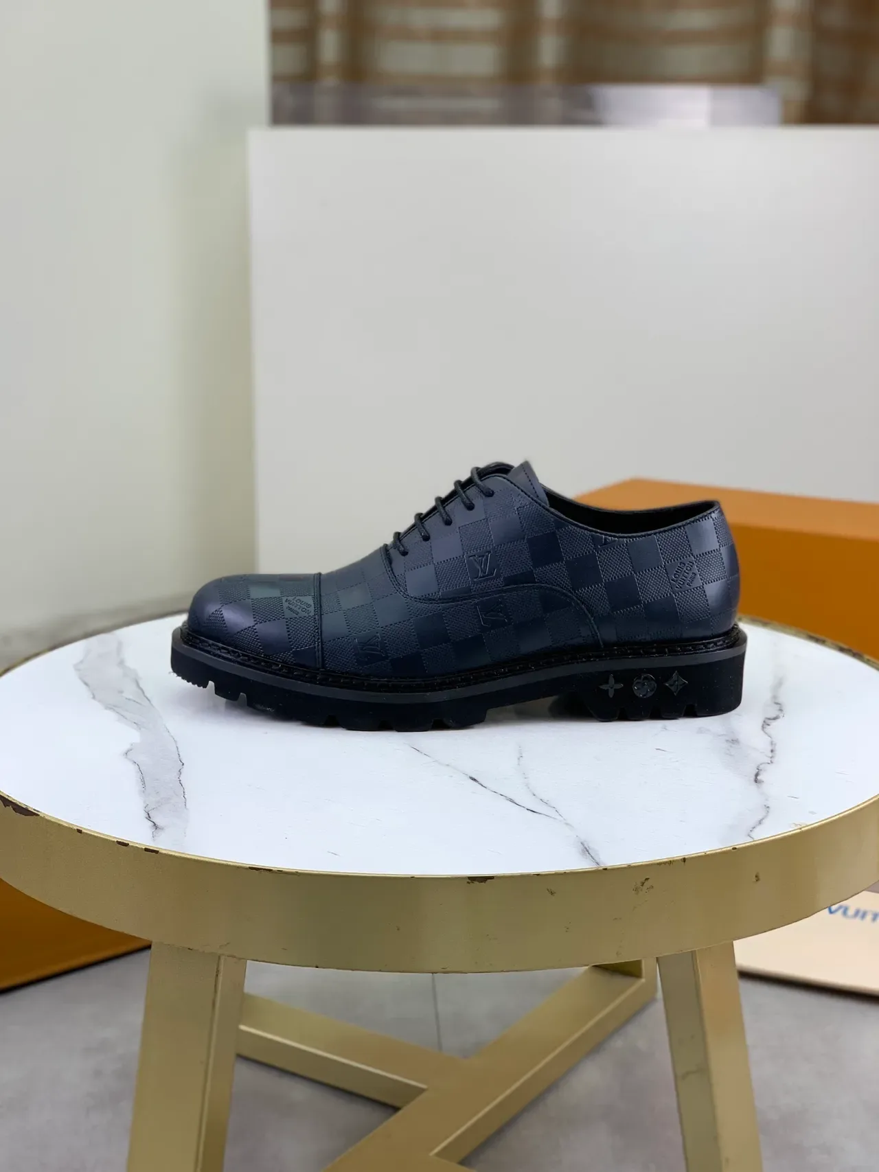Louis Vuitton Checkered Monogram Cap-Toe Leather Shoes 6