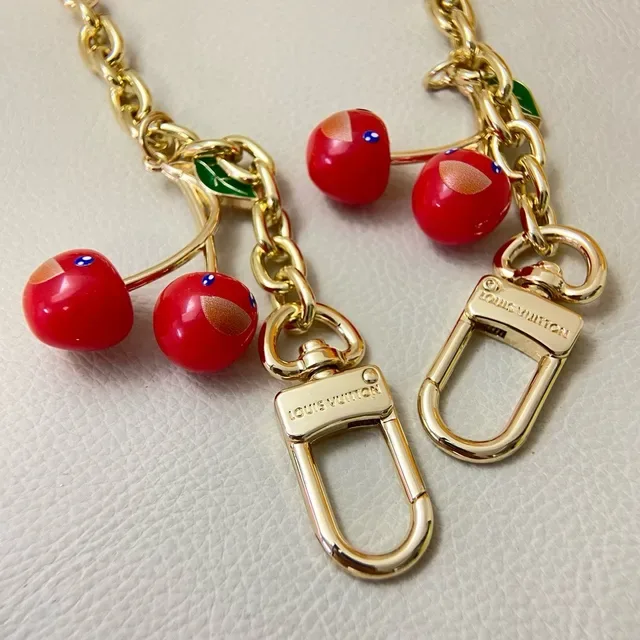 Louis Vuitton Cherry Charm Red Gold Chain Enamel Charms Bracelet 2