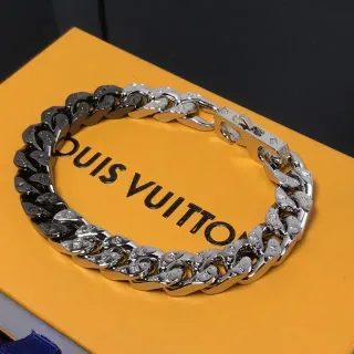 Louis Vuitton Curb Link سوار فضي أسود سميك ثنائي اللون