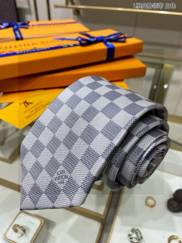 Louis Vuitton Damier Check أبيض رمادي ربطة عنق 4