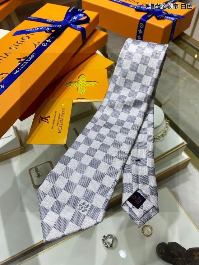 Louis Vuitton Damier Check أبيض رمادي ربطة عنق 5
