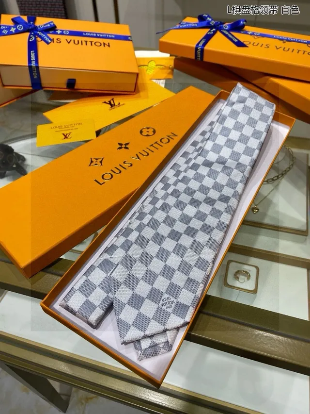 Louis Vuitton Damier Check أبيض رمادي ربطة عنق 6