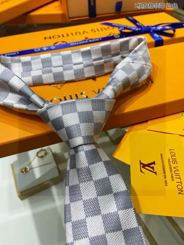 Louis Vuitton Damier Check أبيض رمادي ربطة عنق 7