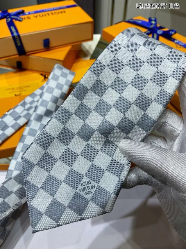 Louis Vuitton Damier Check أبيض رمادي ربطة عنق 8