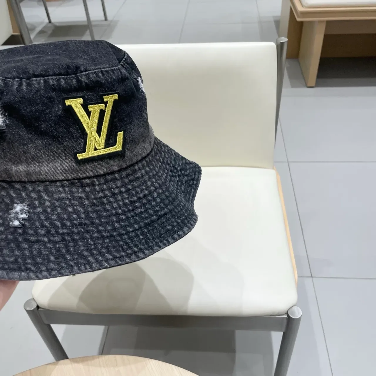 Louis Vuitton Distressed Denim Embroidered Monogram Bucket Hat 3