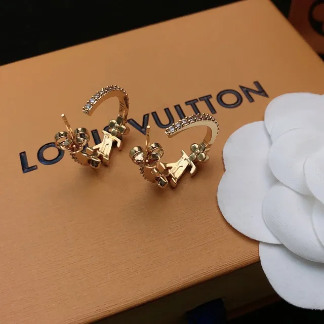 Louis Vuitton motivo floral aretes de aro dorados 6
