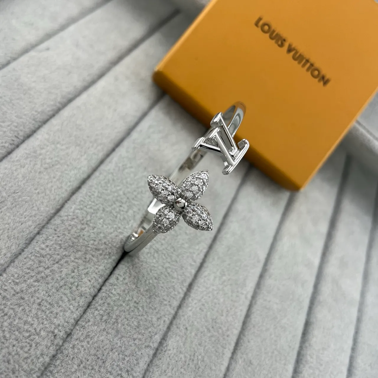 Louis Vuitton ফুল এবং মোনোগ্রাম রিং সোনা রূপা Pavé-Set ফ্লোরাল মোটিফ ওপেন-ব্যান্ড অক্ষর রিং 5