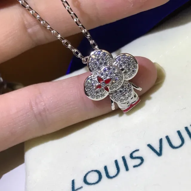 Louis Vuitton 花朵 金色 红色 镶晶石 花朵吊坠 搪瓷点缀 项链 2