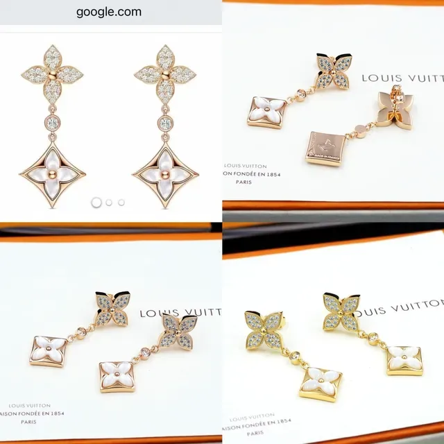 Louis Vuitton Flower Gold White Dangling Earrings 12
