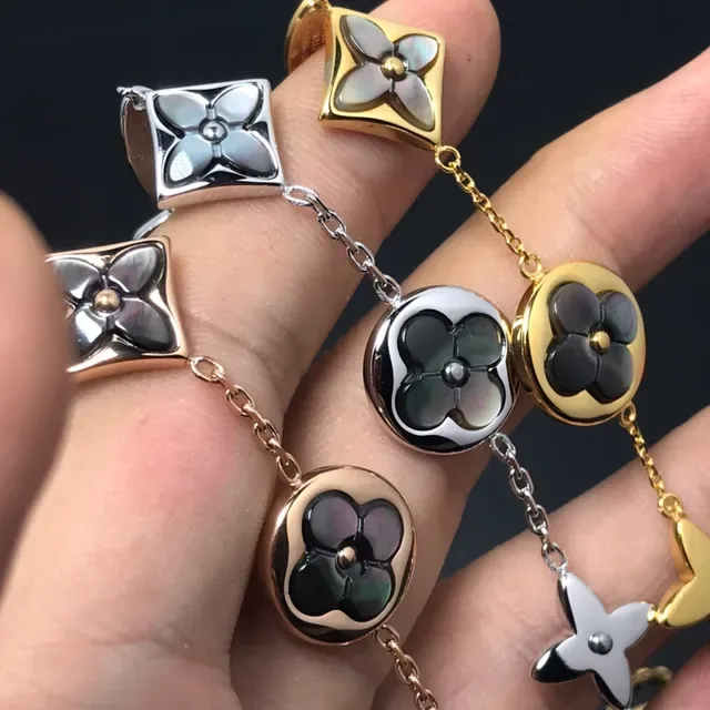 Louis Vuitton سوار سلسلة ذهبية فضية زهرية 4