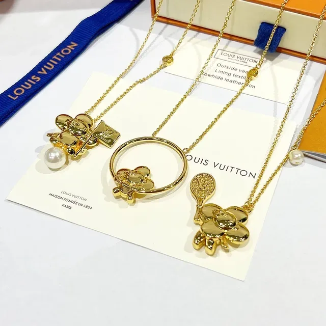 路易威登金色花卉印花珍珠吊坠项链 6