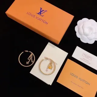 Brincos Hoop Louis Vuitton Branco Dourado Arame Trançado