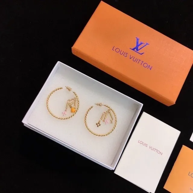 Louis Vuitton Gold White Braided Wire Hoop Earrings 2