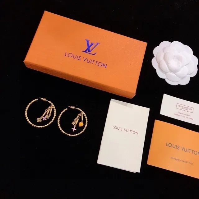 Louis Vuitton Gold White Braided Wire Hoop Earrings 3