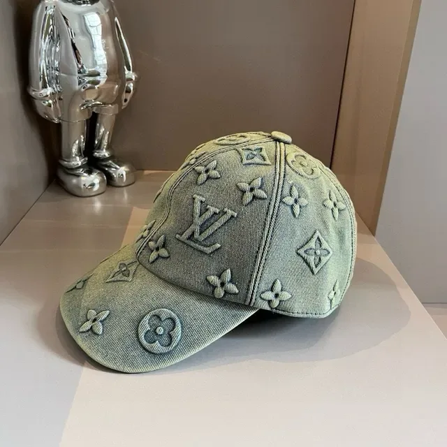 Louis Vuitton Gray Beige Monogrammed Denim Structured Six-Panel Baseball Cap 6